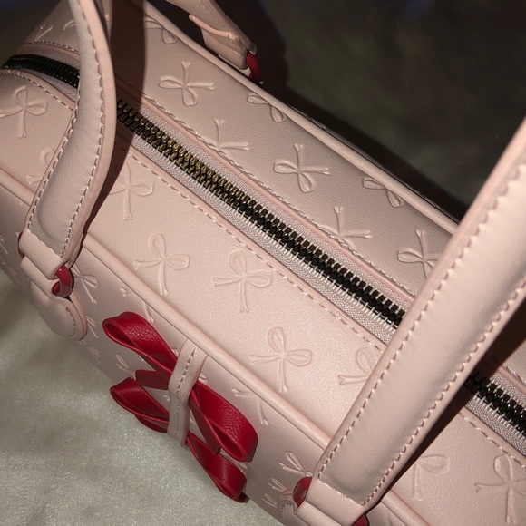 Betsey Johnson Pink Multi E/W Shoulder Bag With Embossed Bows & Red Bows NWT - Picture 7 of 16